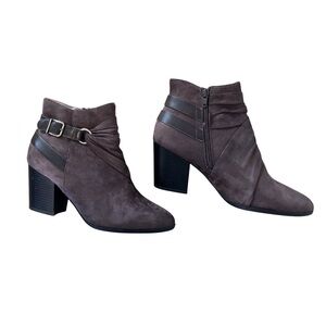 Andrew Geller Kate Brown Suede Ankle Booties with Buckle Detail